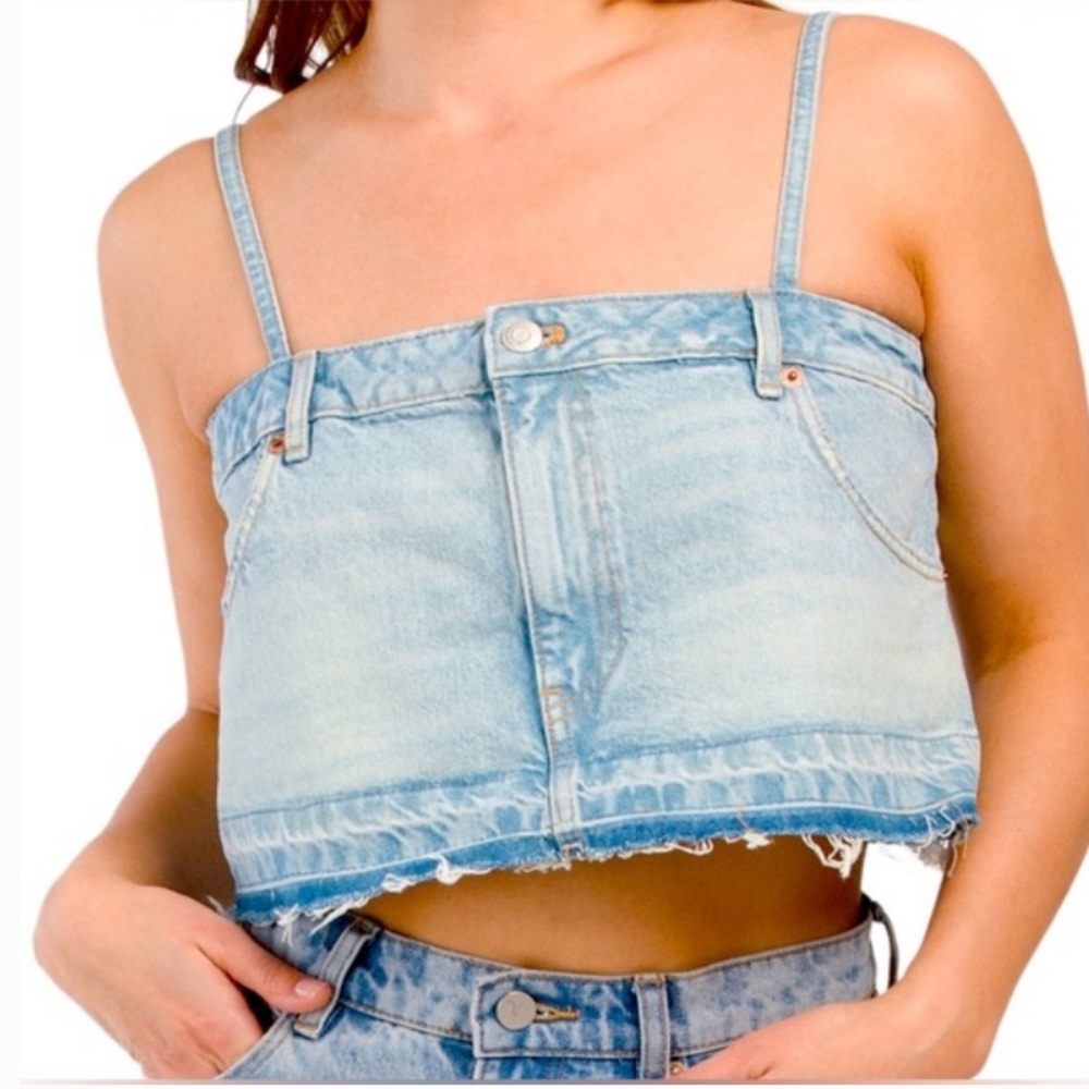 ZARA TRF Denim Skirt Effect Crop Top Sz S NWT